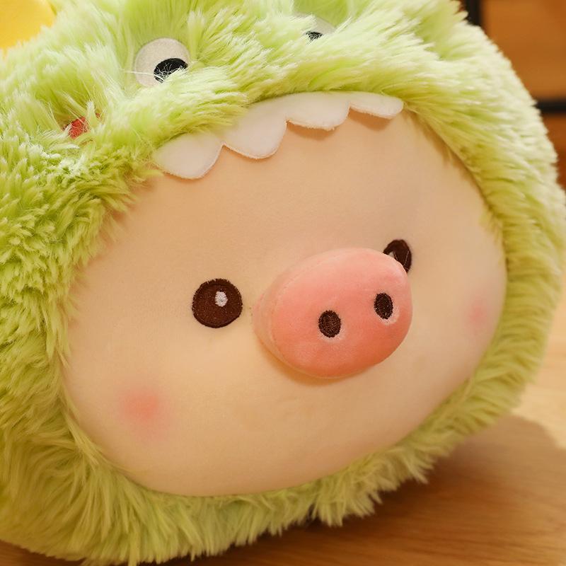 Cartoon Dinosaur Transforming Plush Pig Toy - Long Fur Sleeping Hug Pillow
