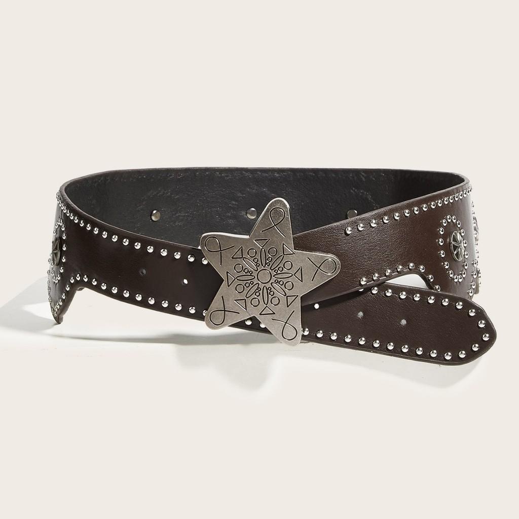 Punk Style Starry Sky Buckle Pu Leather Wide Belt For Outdoor Fashion