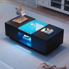 Coffee Table Flieks 100x50x35.5 Cm – with Glass Cladding, LED Lighting, App Control, 2 Drawers and 1 Open Compartment Black