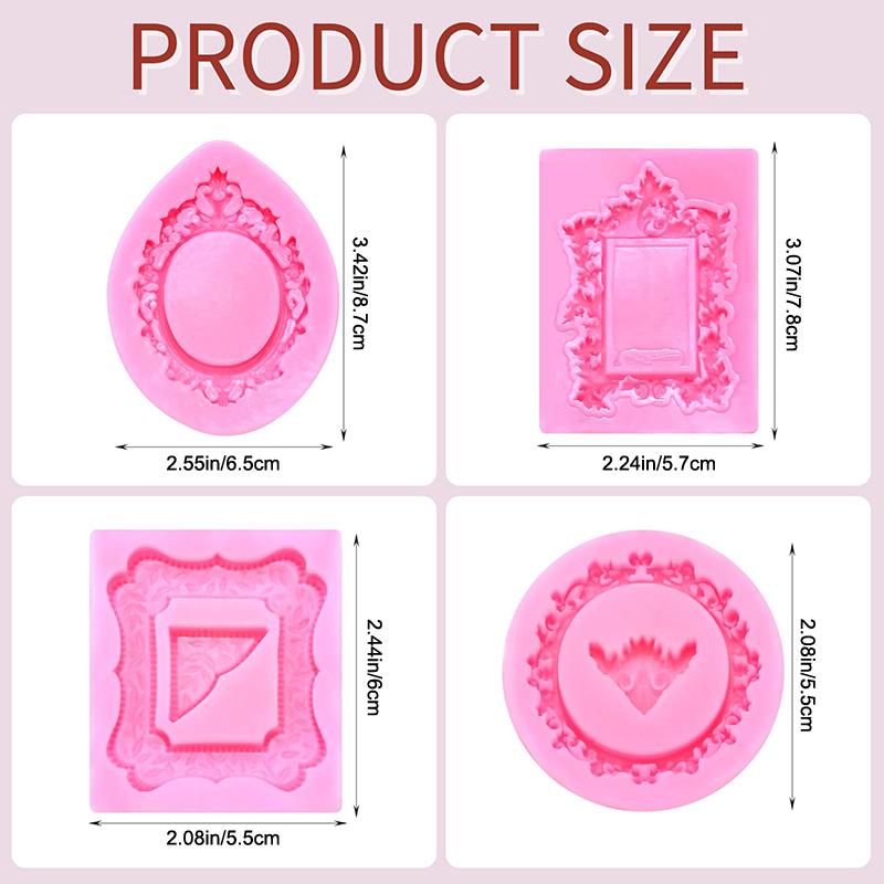 4Pcs Silicone Frame Molds For Chocolate, Mini Air Dry Clay Molds, Polymer Clay Molds, Photo Frame Molds