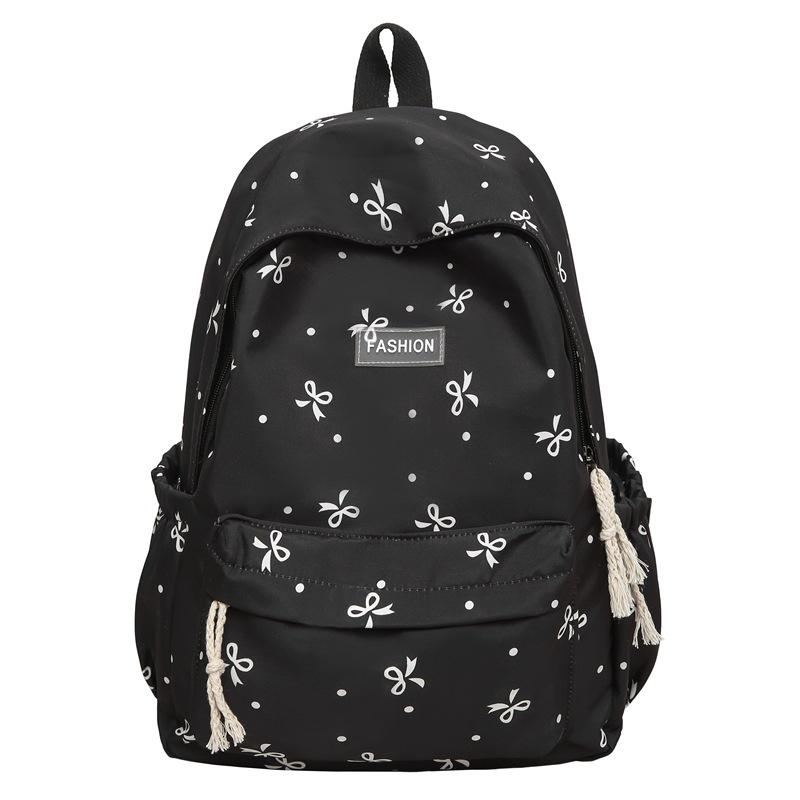 

Школьный рюкзак с бантом и принтом, большой вместимости, женский компьютерный рюкзак чёрный