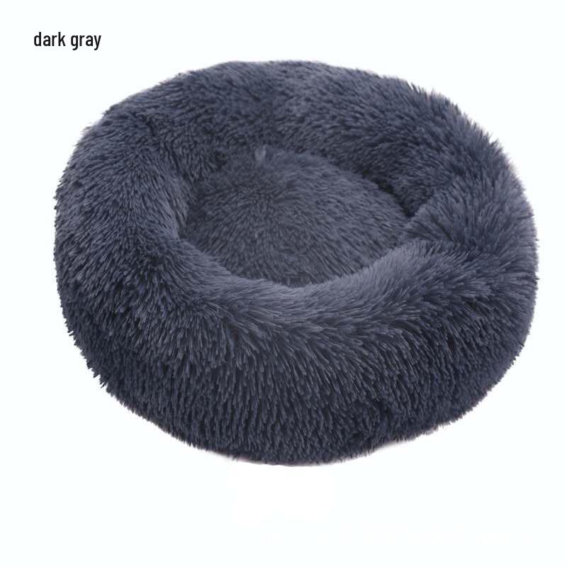 Round Long-Haired Pet Bed - PV Velvet Bed for Dogs & Cats