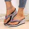 Fashion Luxury Colored Bead Strap Wedge Heel Flip Flops Women Summer Round Toe Chunky Platform High Heel Slippers Sexy Beach Sandals