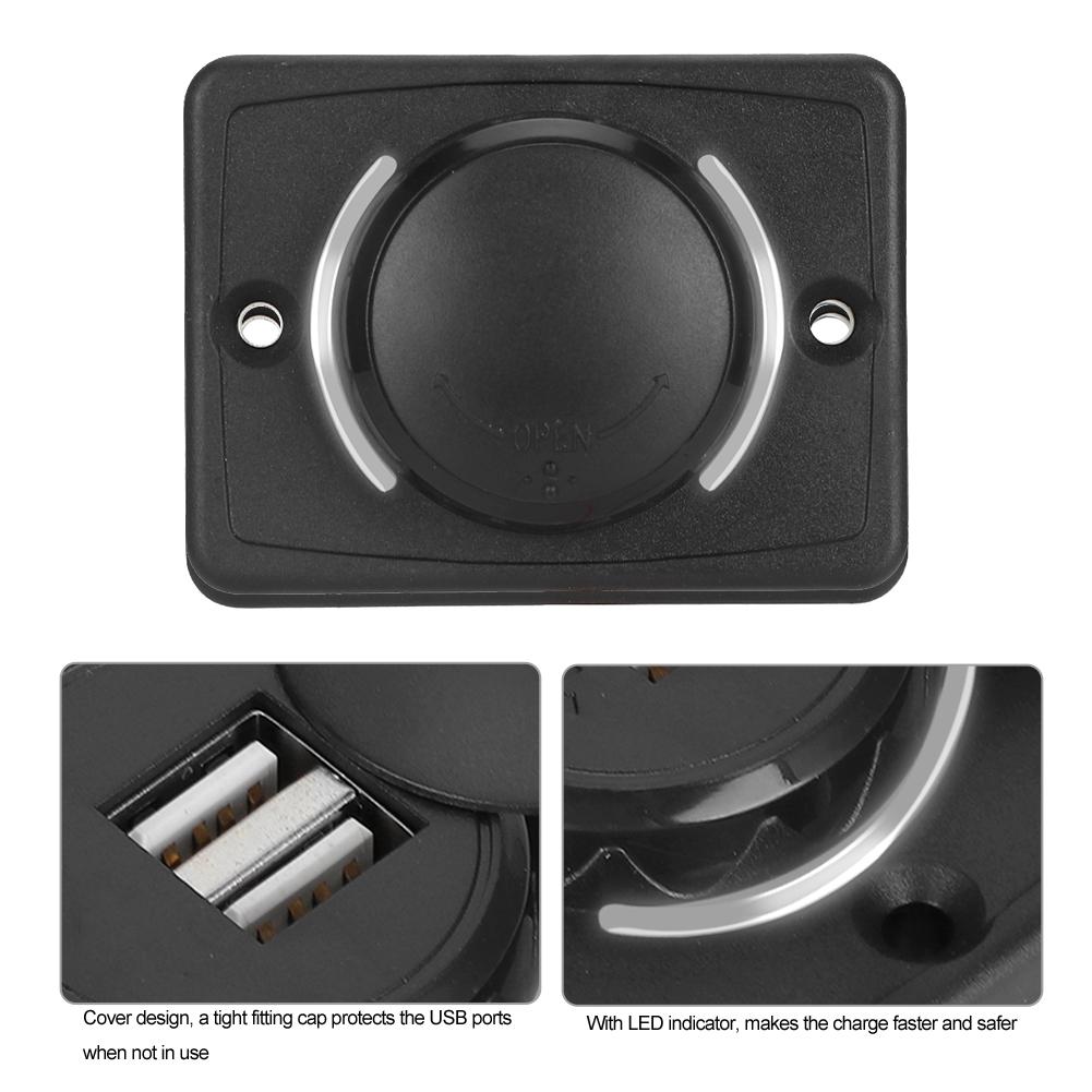3.1A 12V/24V Black Car Dual USB Port Power r Socket Outlet with LED (White)