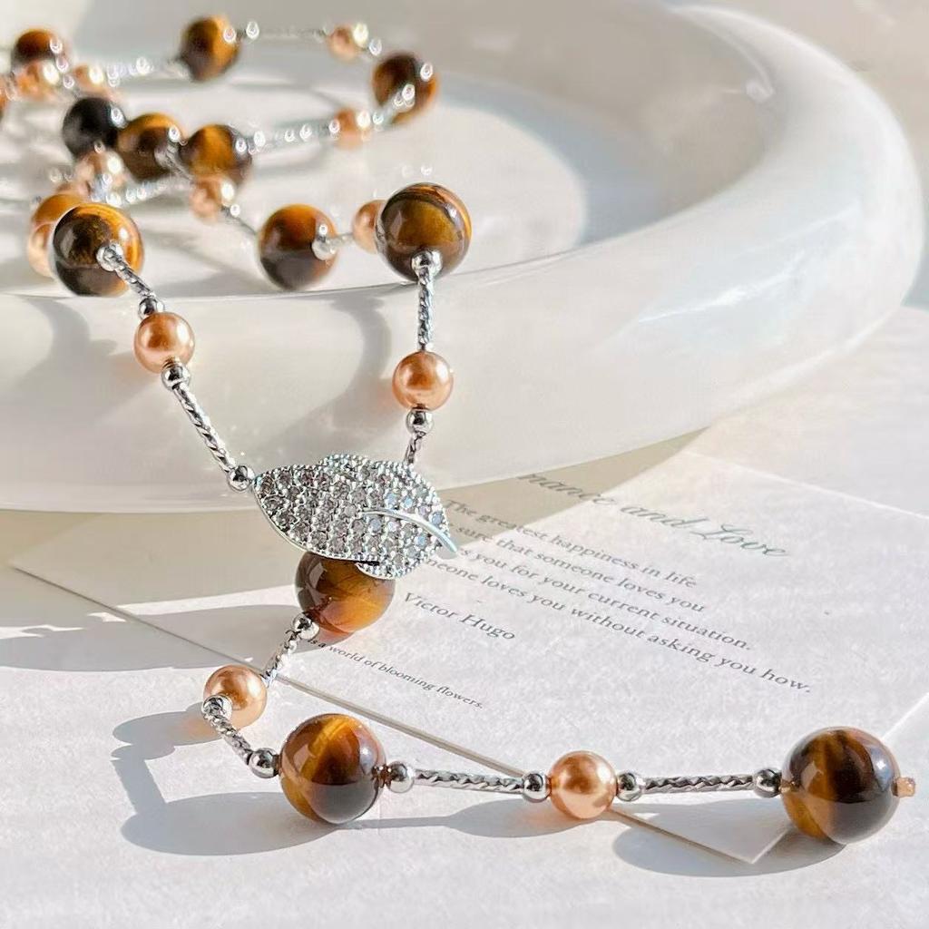Maillard Natural Boutique Tiger's Eye Stone Imitation Tahitian Pearl Various Wearing Methods Sweater Chain Collarbone Chain Necklace