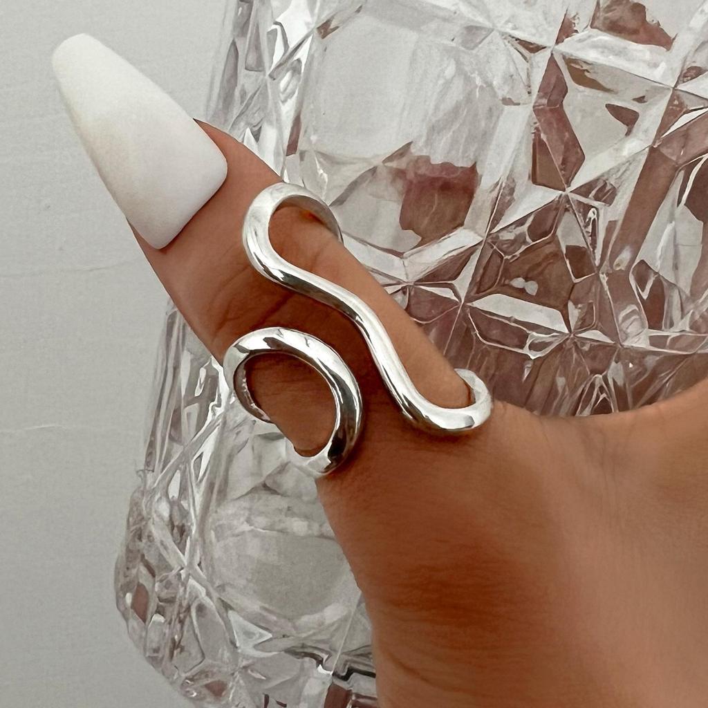 Geometriska Oregelbundna Smältmetall Öppna Ringar för Kvinnor Tonåringar Guldfärg Silverfärg Ihålig Cool Punk Fingerring