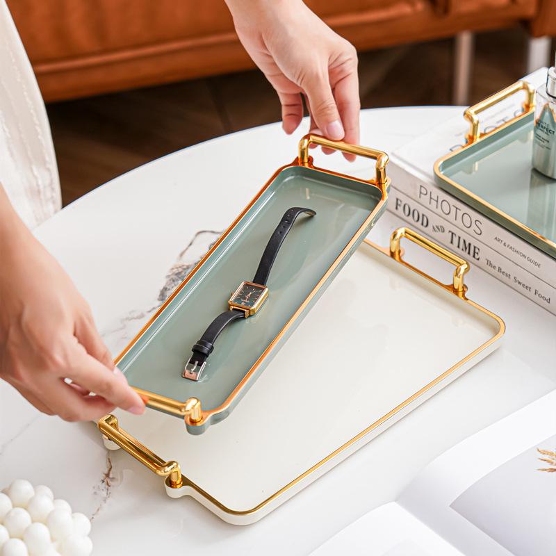 Nordic Luxury Rectangular Storage Tray for Cosmetics and Water Cups – Ideal for Living Rooms, Hotels, and Apartments