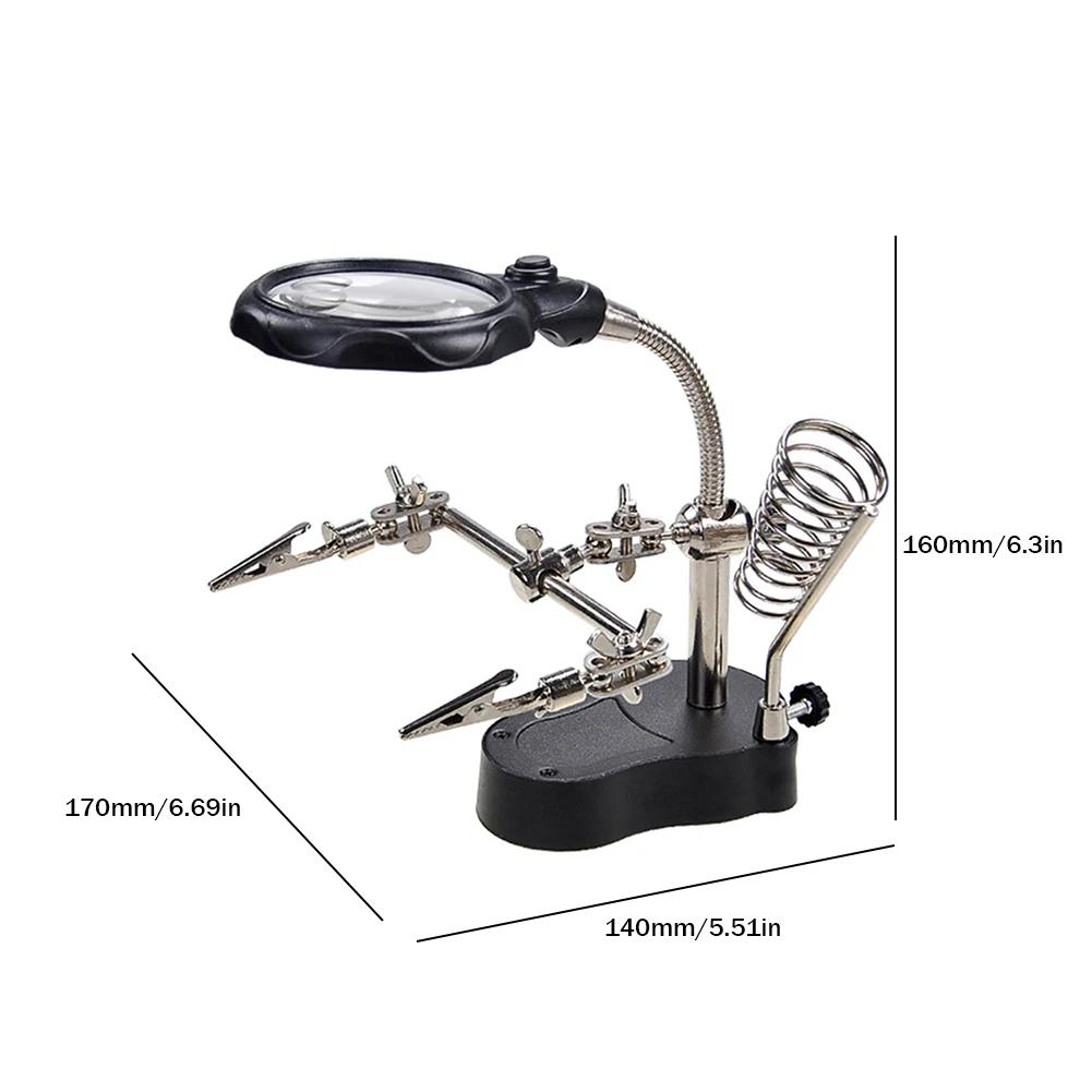 Auxiliary Clip Loupe Welding Magnifying Glass with LED Light 3.5X-12X Lens Desktop Magnifier Third Hand Soldering Repair Tool