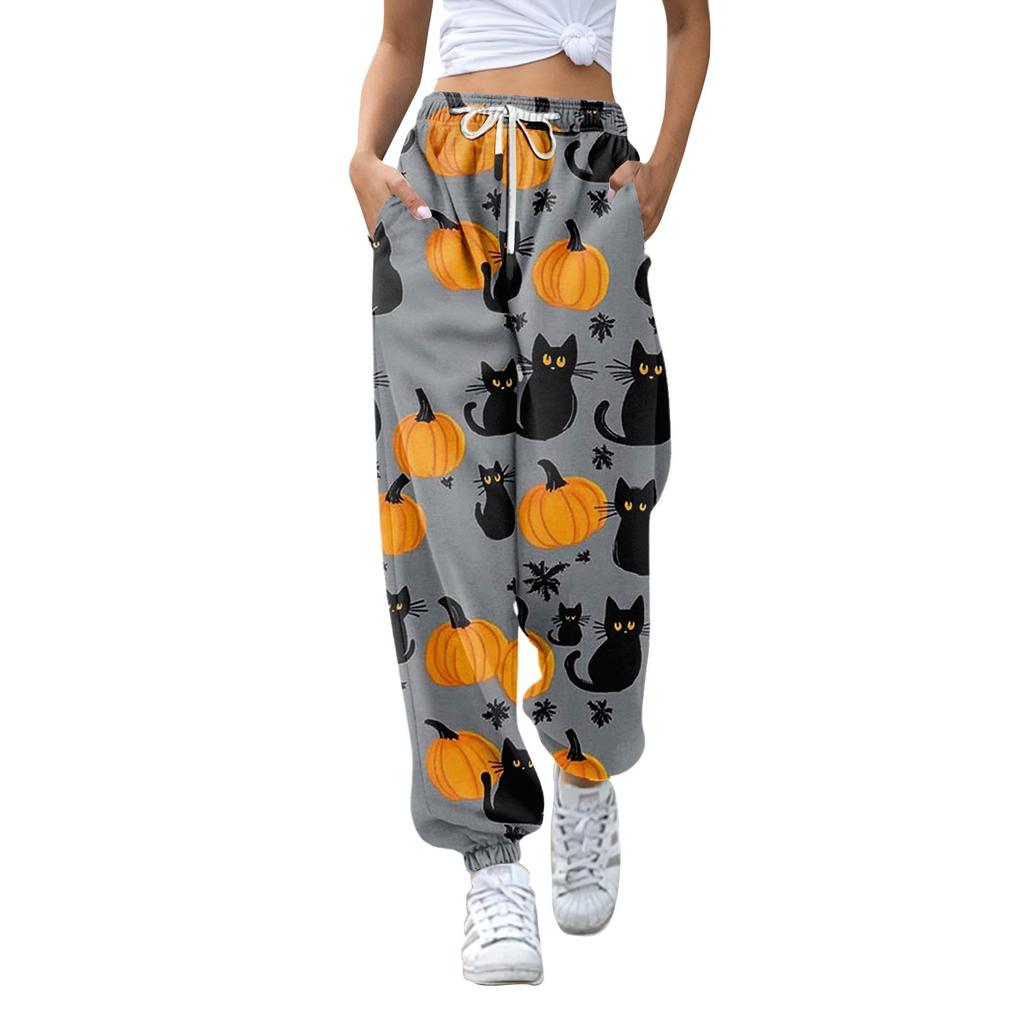 Women's Fashion Halloween Loose Drawstring Waist Solid Color Casual Sports Pants