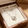 S925 Silver Double Ring Necklace: Elegant Zirconia Pendant for Women