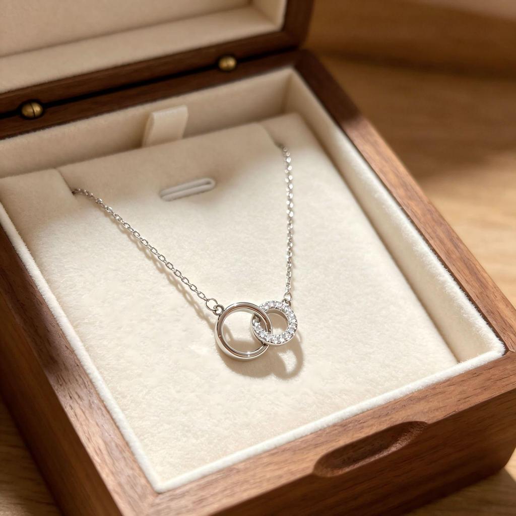 S925 Silver Double Ring Necklace: Elegant Zirconia Pendant for Women