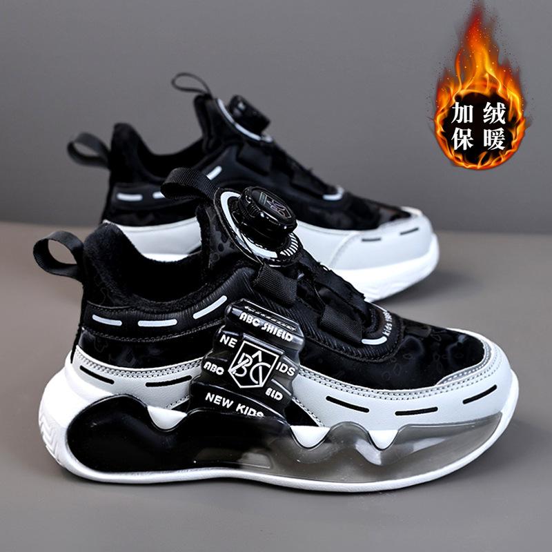 Boys Sports Shoes Cotton Shoes Medium and Older Children 2025 Children Boys Winter Rotating Dad Shoes Velvet Buckle New Two Cotton