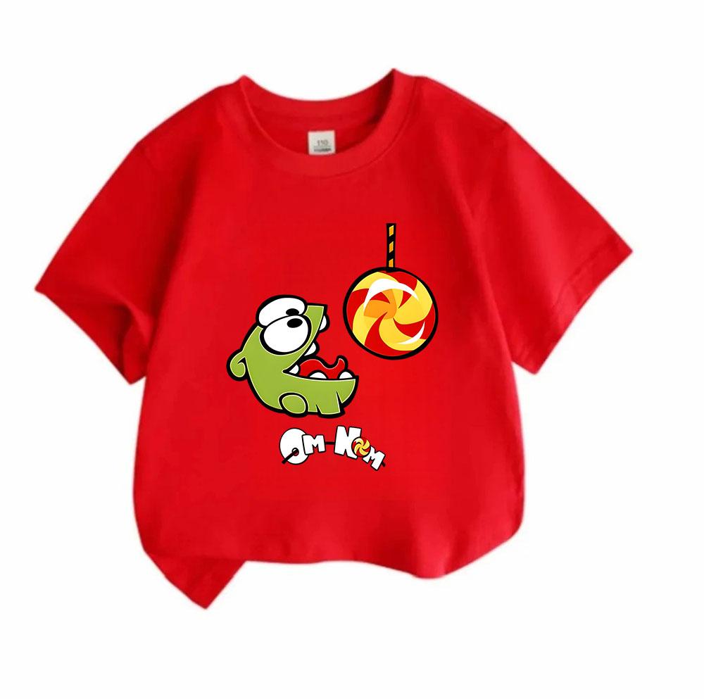 Kids Boys Girls 100% Cotton Crew Neck Short Sleeve T-Shirt, Cute Cartoon Green Little Character Lollipop Print Casual Soft Breathable Summer Tee for C
