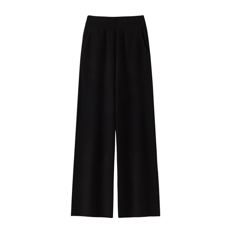

Women s 100% Wool Knit Wide-Leg High-Waist Floor-Length Pants for Autumn/Winter Casual Wear M for height 156-160cm