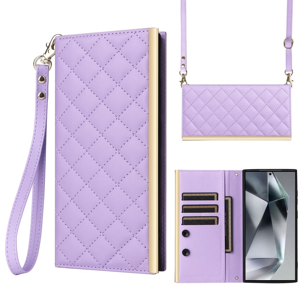 For Samsung Galaxy S25 Ultra Case Suction Cup PU Leather Wallet Phone Cover with Straps