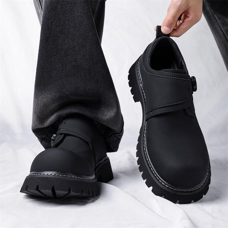 

One-pedal loafers round head leather shoes men s casual thick-soled heightening black derby shoes 241229-P 38 чёрный