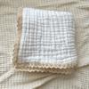 Safe & Comfortable Newborn Blanket Cotton Gauze Blanket with Delicate Lace Trim Newborn Swaddles Blanket for Infants
