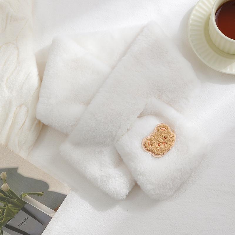 Women's Autumn Winter Cute Bear Plush Faux Mink Fur Scarf - Thick, Warm, Versatile Neck Warmer