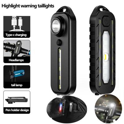 C-type Rechargeable Bicycle Tail Lamp Led Portable Flashlight Waterproof Emergency Torch Flashlamp Cycling Running Riding Hiking