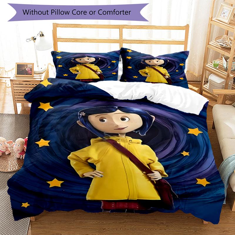 3pcs Coraline (7) Design Cover Set - HD Printed Bedding with 1 Cover and 2 Pillowcases - Perfect for Home and Dorm Decor