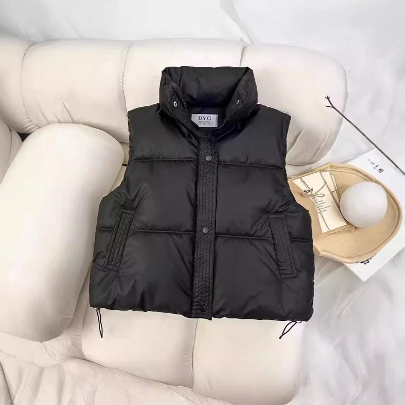 Down Cotton Jacket and Vest for Women 2025 Autumn Winter New Korean Version Loose Vest Stand Collar Solid Color