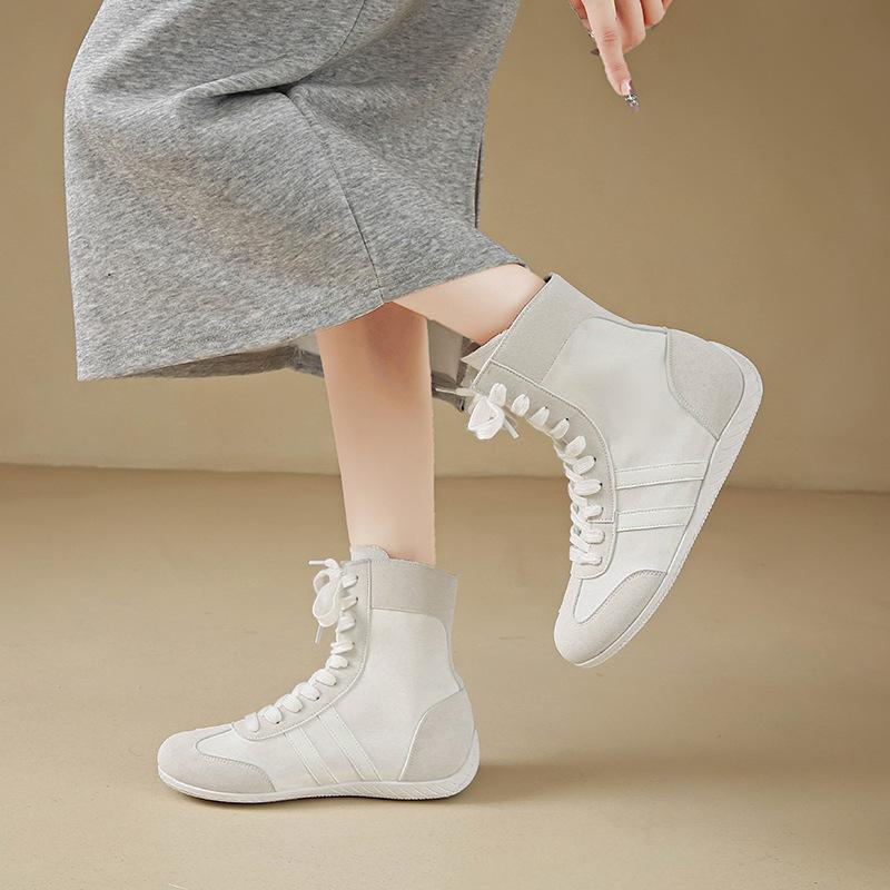 Flat-bottomed high-top shoes women's 2025 spring and summer new versatile casual shoes lace-up short boots thin boots