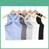 Girls New Solid Asymmetrical Hollow Color Knitted Round Neck Shortsleeved Summer Sexy Vest On The Chest