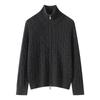 Lekasha Ribbed Aran Pattern Cashmere Cardigan - Soft Old Sheepskin Stand Collar Zipper Plush.