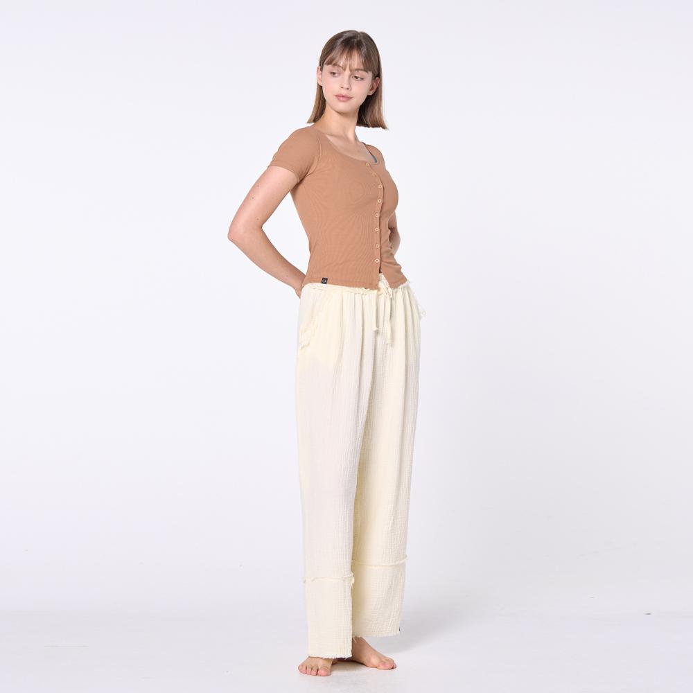 Oz Is Ozpn2132 Cotton Yoru Wide Seamline Pants - Cream