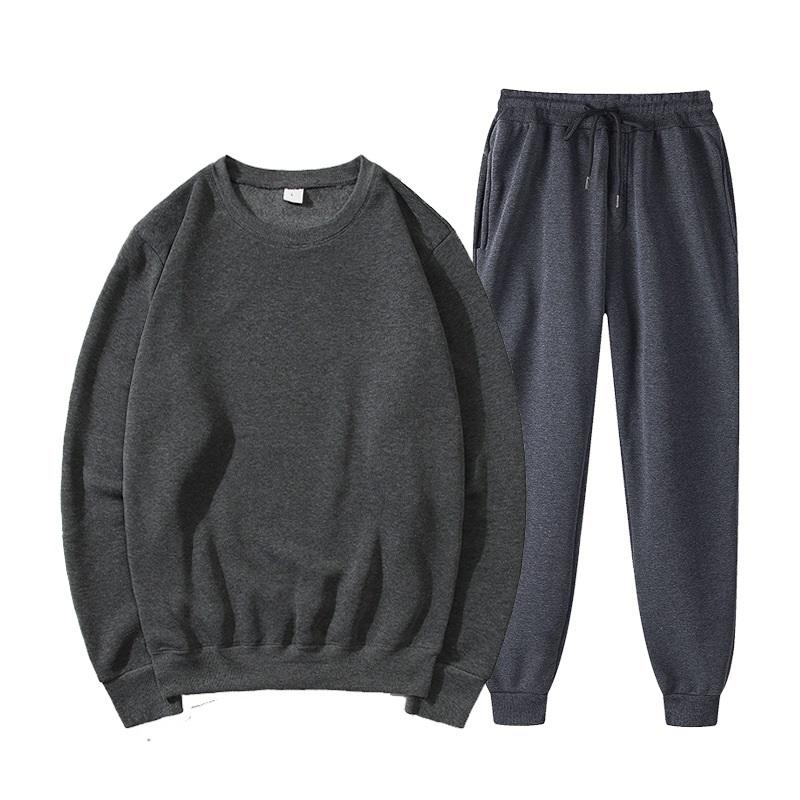 Unisex Solid Color Crew Neck Sweatshirt & Jogger Pants 2PCS Tracksuit Casual Sportswear