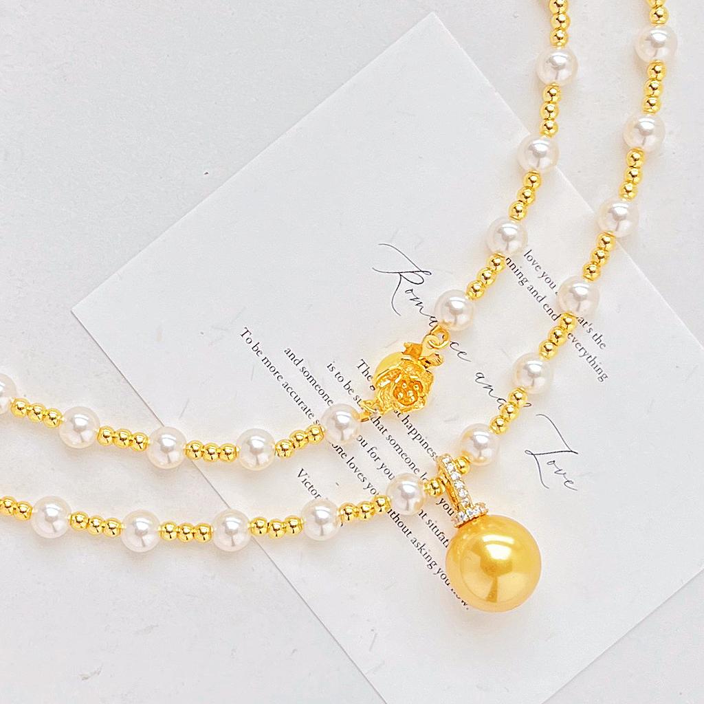Wind High Quality Mixed Color Shijia Pearl Maillard Style Necklace Collarbone Chain Necklace Sweater Chain Women's Pendant