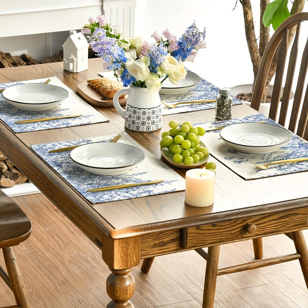 VIKAMA Mori Plant Placemats Blue and White Dandelion Thistle Scandinavian Style Restaurant Afternoon Tea Decoration