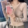 Slim Fit Pink Long Sleeved Knitted Sweater for Women Slimming Solid Color Pullover Top