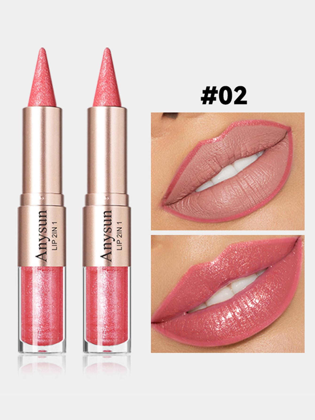 Lipstick lip liner lip gloss double-headed two-in-one matte hook line lipstick mirror lip gloss