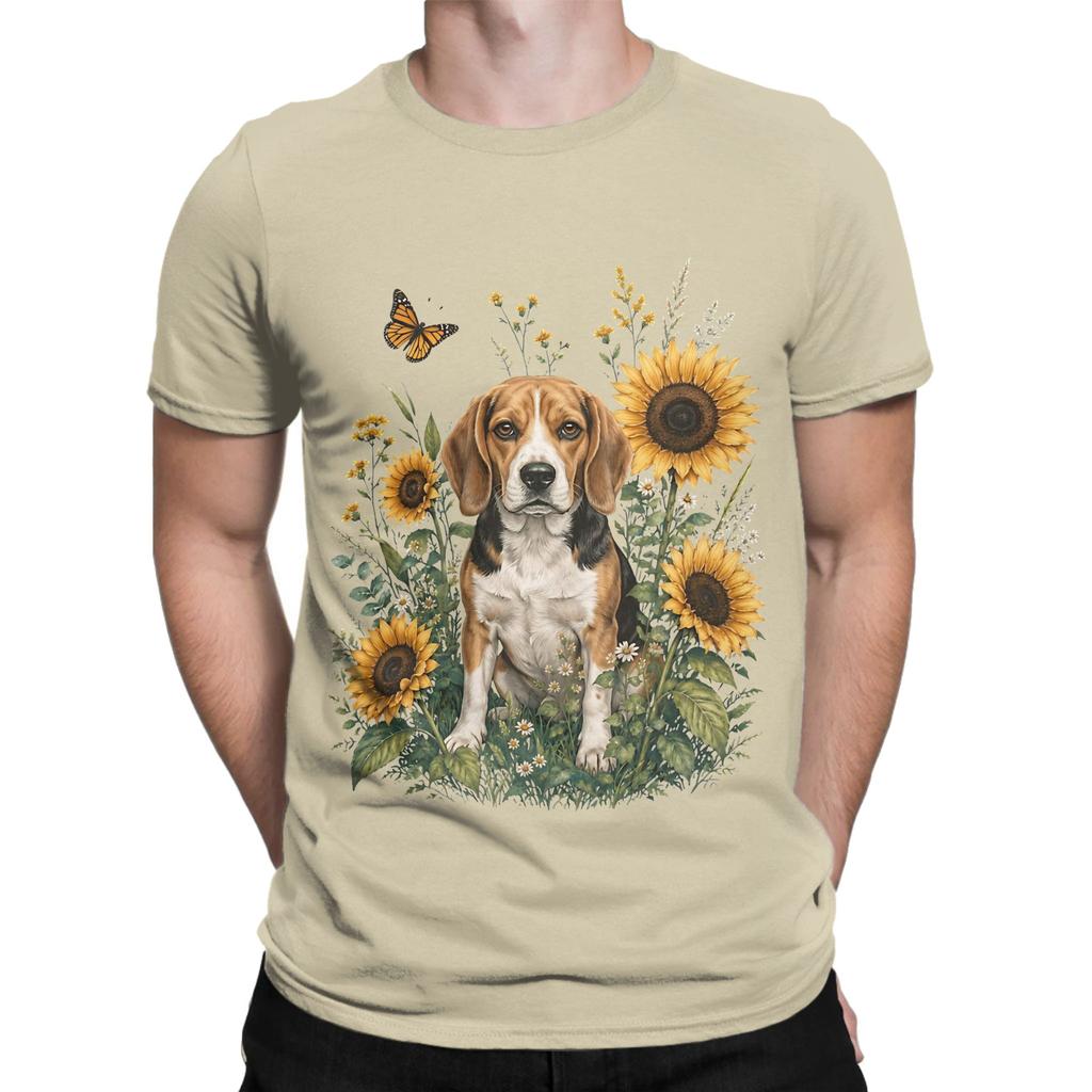 Beagle With Sunflower Cottagecore Art Dog Owner Novelty 100 Cotton Tshirt Beagle Tees Tops For Unisex