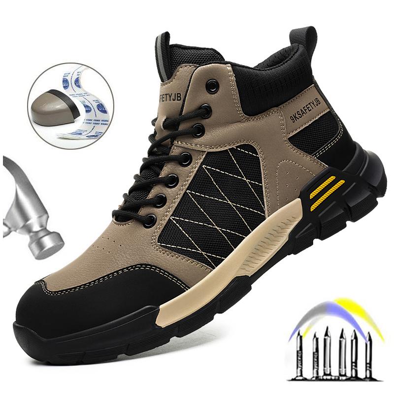 

Новые защитные ботинки Мужские рабочие кроссовки Боевые ботинки Дышащие ботинки со стальным подноском Защитные ударопрочные Мужские ботинки 43 чёрный/хаки