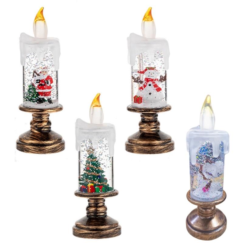 Christmas Snow Globe LED Candle Lamp With Dynamic Snowfalls Effect Crystal Ball For Home Decoration Holiday Gift