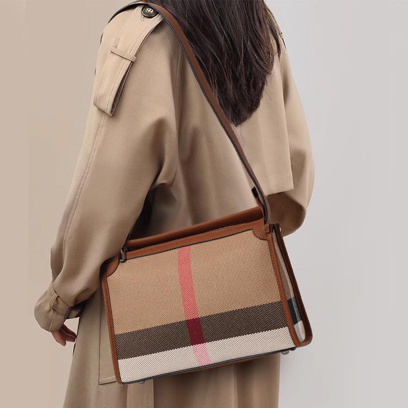 Aidrani Cowhide Autumn New High-End Plaid Satchel Small Square Casual Versatile Genuine Leather Shoulder Crossbody Bag