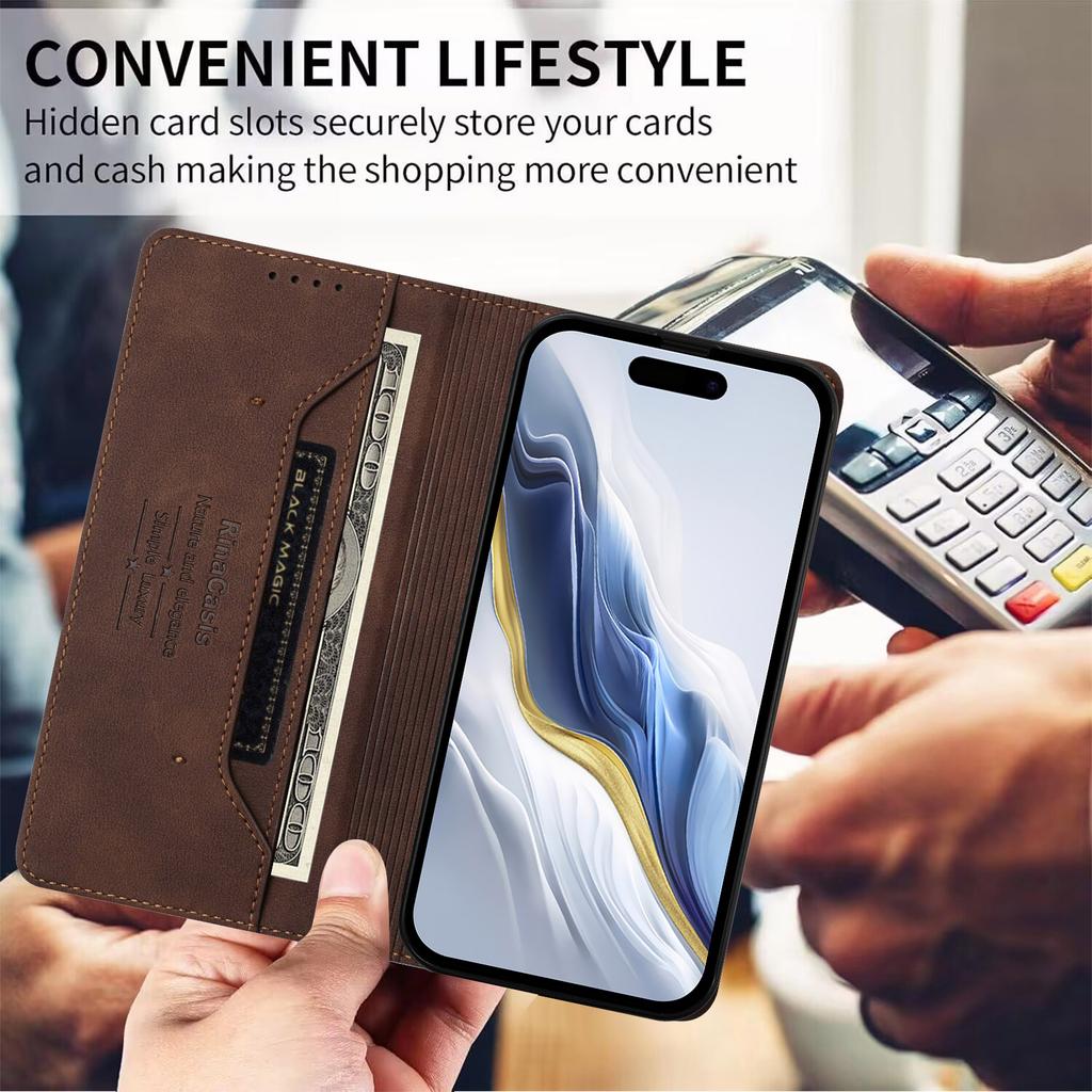 For Oppo A6x 4G Case RINACASIS RC23 RFID Blocking Wallet Stand PU Leather Phone Cover