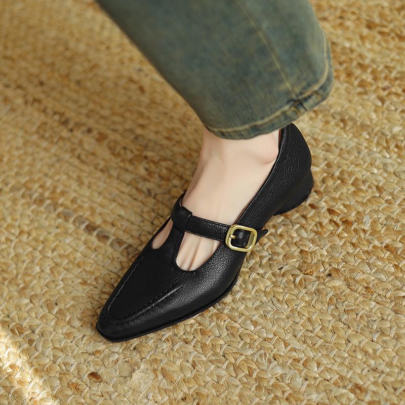 Fashion 2025 New Fashion Genuine Leather Luxury Pumps Women Low Heels Shoes Chunky Heels T-starp Loafers Women's Causl Womens Shoes