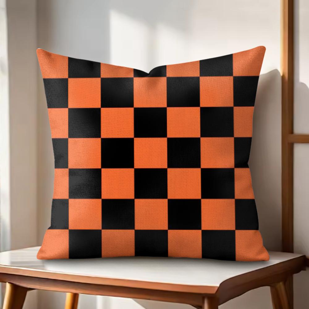 Classic Checkered Square Cushion Cover Natural Linen Organic Fabric DoubleSided Printing Couch Pillow Covers Home Decor