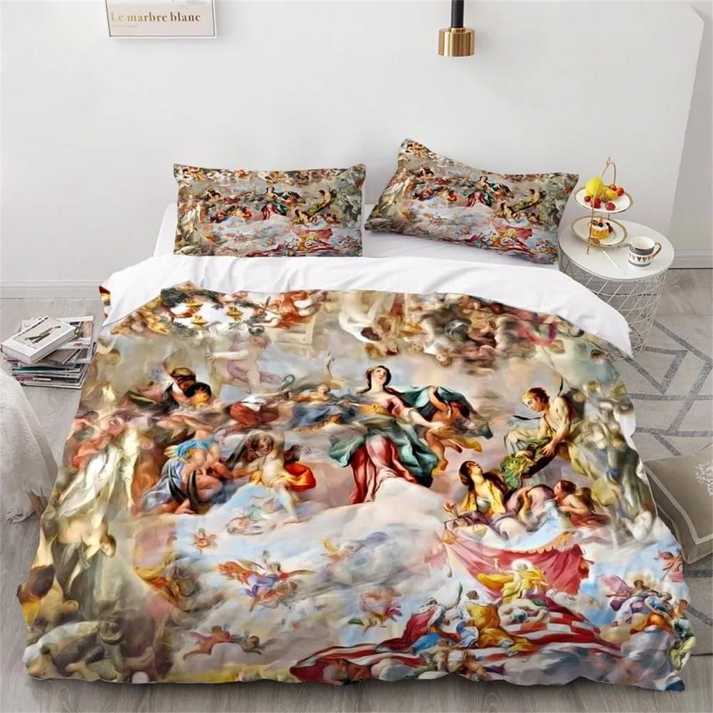 3D Retro Angel Oil Painting Antique Roman Art Comfortable Duvet Quilt Cover Pillowcase Children Bedroom Decor Home Textile