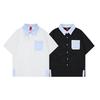Camicia a maniche medie con patchwork a colori contrastanti da uomo, tendenza estiva, marca, camicia con tasca a maniche a tre quarti, giacca casual da teppista, bella, larga, pigra