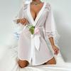 Sexy Pajamas Chiffon Lace Stitching Perspective Nightgown Seduction Women's Cardigan Robe