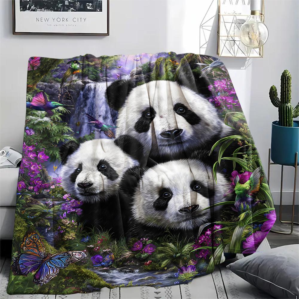 Pandas Print Flannel Blanket, High quality Comfortable for All Seasons, Home Decor, Warmth and Comfort, Perfect for Christmas Gifts
