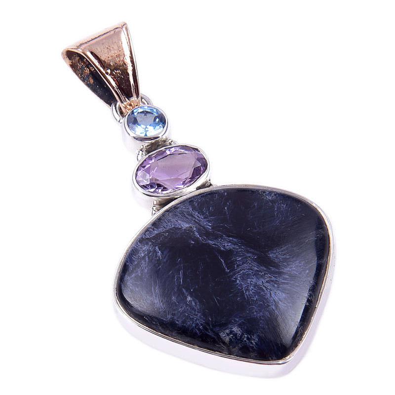 Natural Pietersite,Pink Amethyst Gemstone 925 Solid Silver Pendant 2.25'' R7Q42