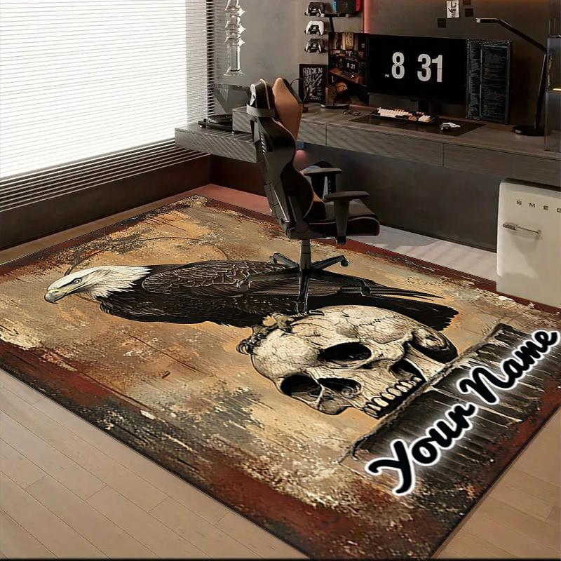 1PC Custom Name Eagle Perched On Skull Artwork. Theme Floor Mat Ideal for Living Room, Game Rooms, Office, Bedroom,Floor Mat Playful Design