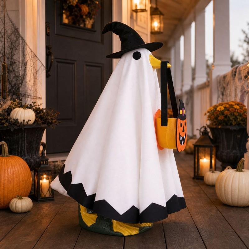 2-Pack Halloween Goose Costume Set With Ghost Pumpkin Decor Outdoor Lawn Porch Yard Decoration