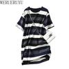 Harajuku Mini Striped Dress Woman Clothing Casual Streetwear Fashion Summer Short Sleeve Loose Elegant Womens Short Dresses