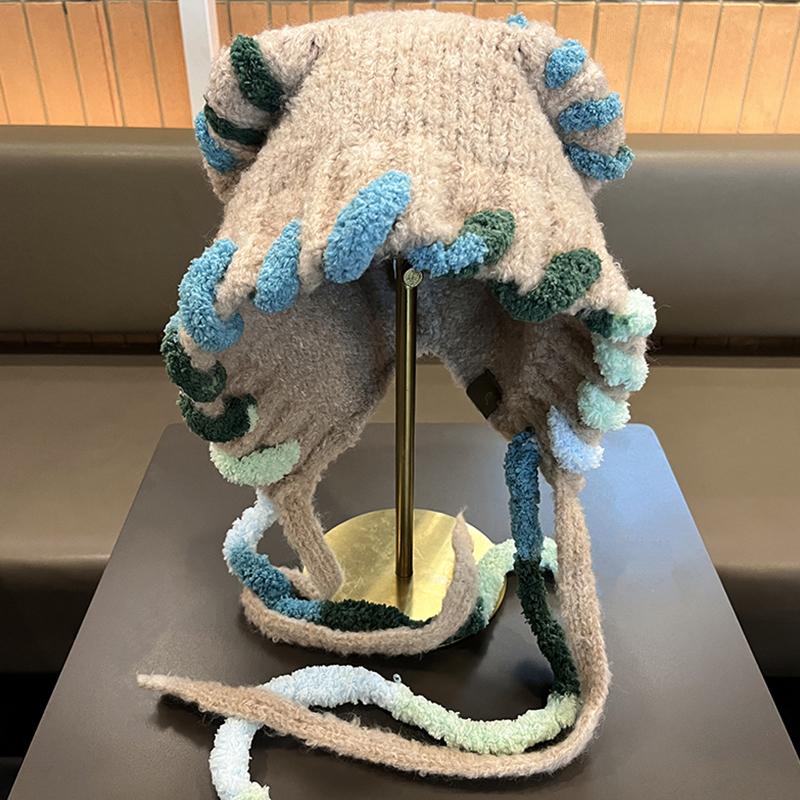 Dopamine Cat Ears Plush Bomber Hat Women Autumn Winter Cycling Cold And Warm Face Small Bag Head Ear Protection Knitted Hat